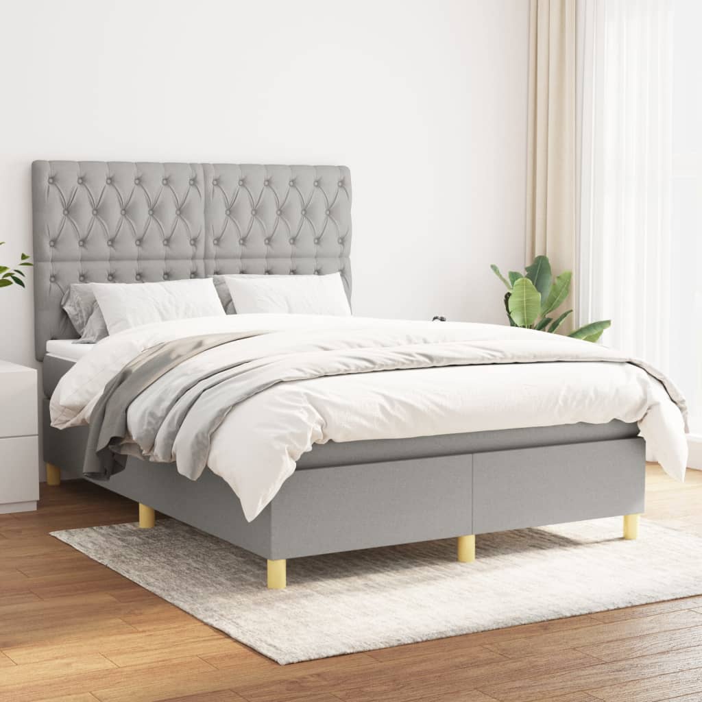 Sommier à lattes de lit avec matelas Gris clair 140x190cm Tissu - XIOS