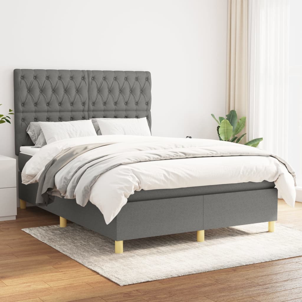 Sommier à lattes de lit avec matelas Gris foncé 140x190cm Tissu - XIOS