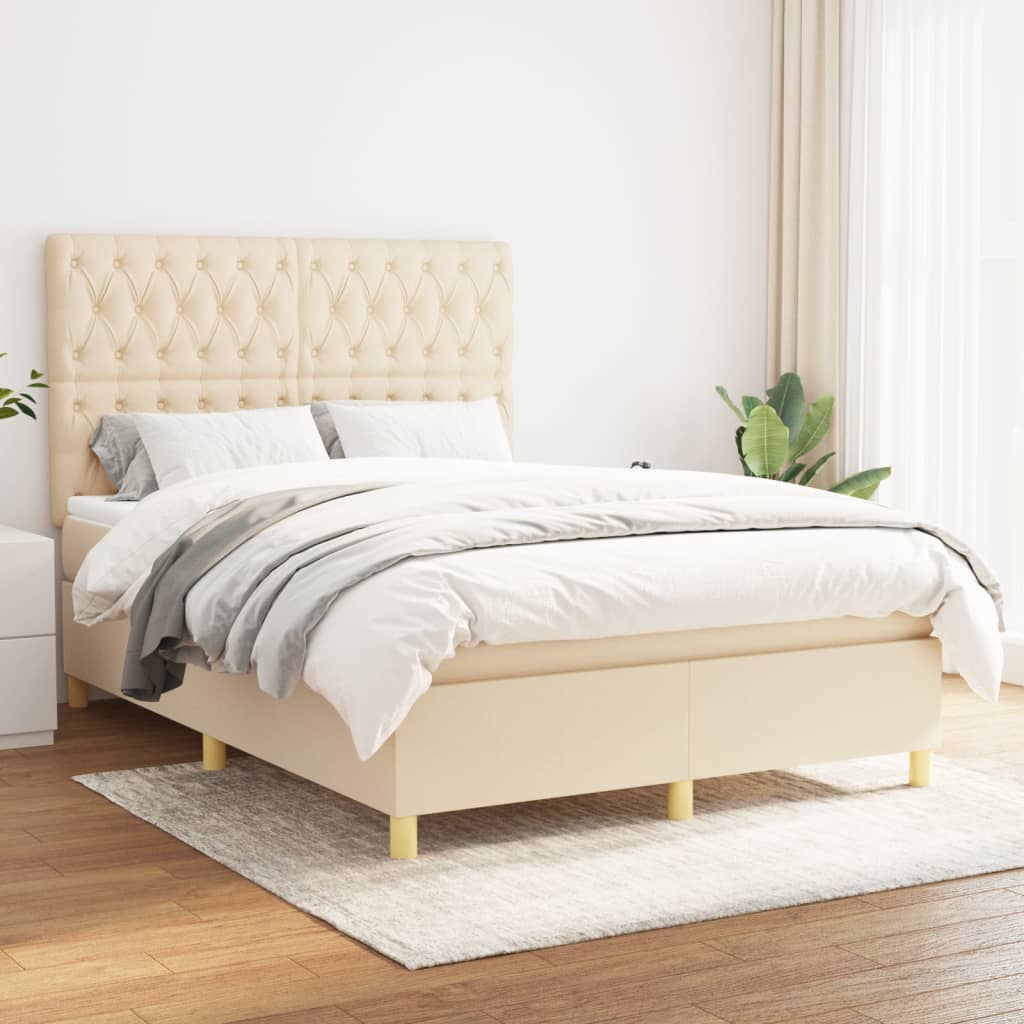 Sommier à lattes de lit avec matelas Crème 140x200 cm Tissu - XIOS