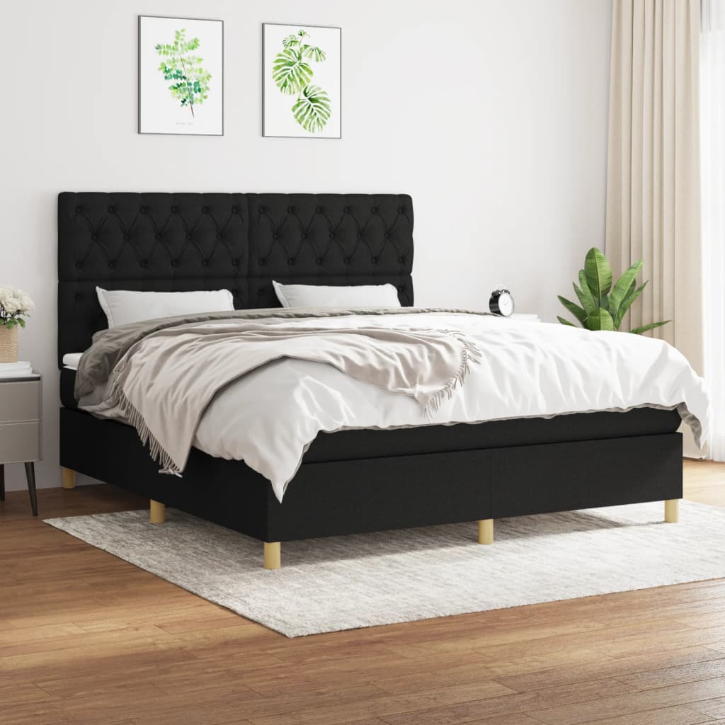 Sommier à lattes de lit avec matelas Noir 160x200 cm Tissu - XIOS