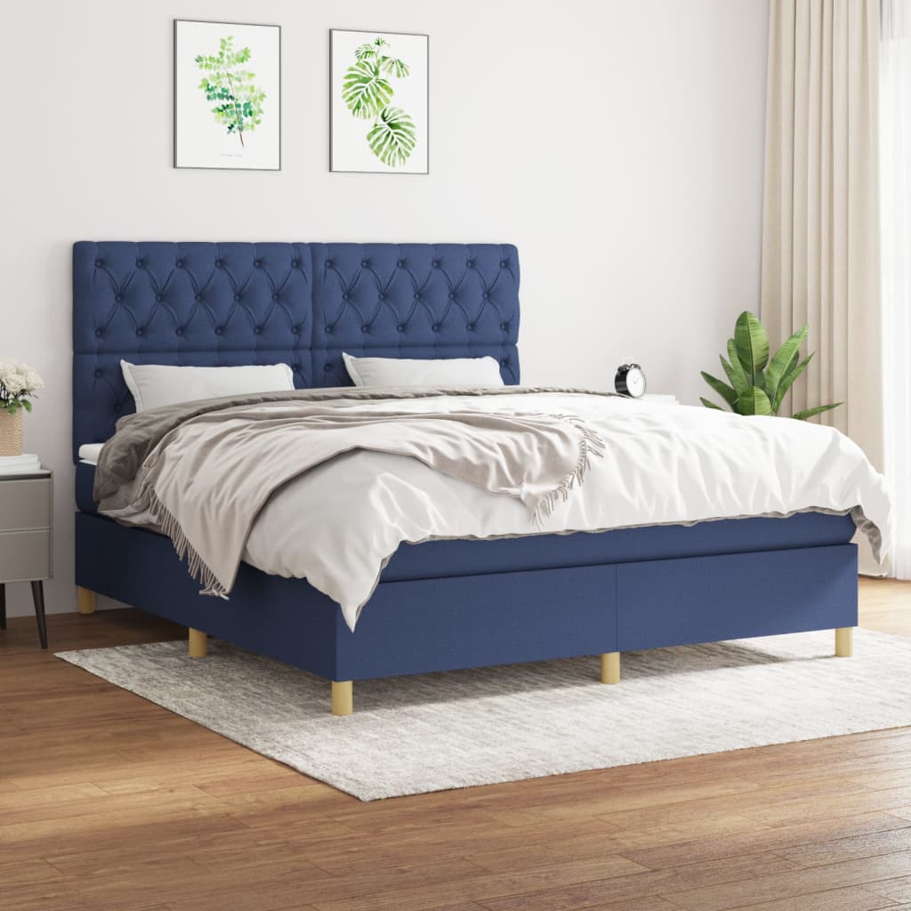 Sommier à lattes de lit avec matelas Bleu 160x200 cm Tissu - XIOS