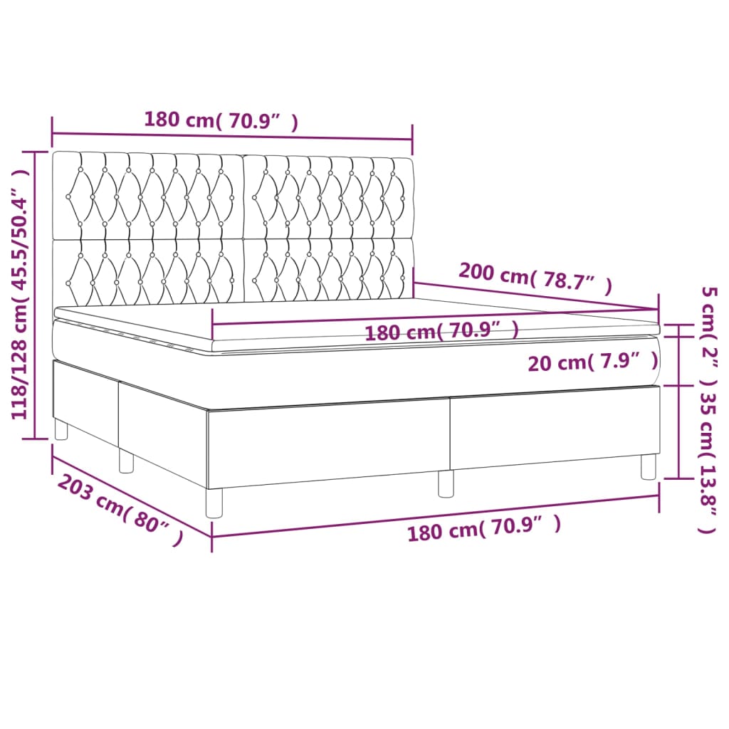 Sommier à lattes de lit avec matelas Gris foncé 180x200cm Tissu - XIOS