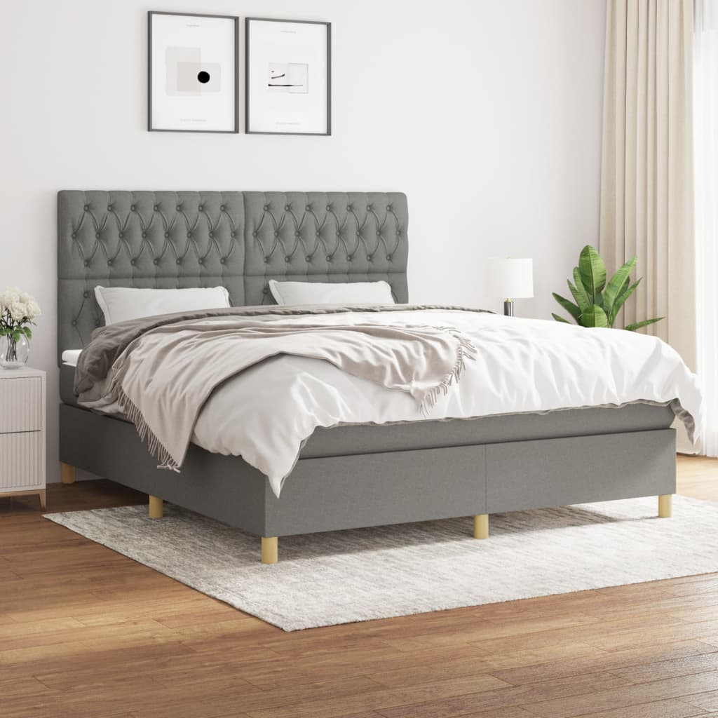 Sommier à lattes de lit avec matelas Gris foncé 180x200cm Tissu - XIOS
