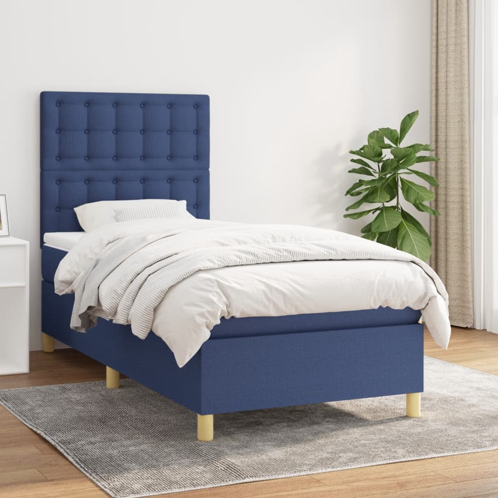 Sommier à lattes de lit avec matelas Bleu 90x190 cm Tissu - XIOS