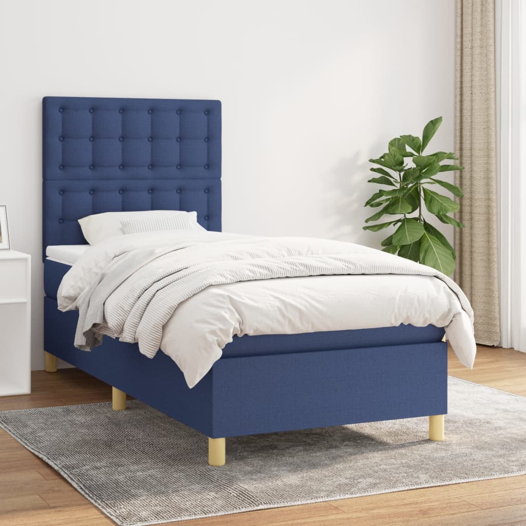 Sommier à lattes de lit avec matelas Bleu 90x200 cm Tissu - XIOS