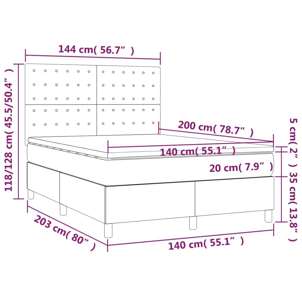 Sommier à lattes de lit avec matelas Gris clair 140x200cm Tissu XIOS
