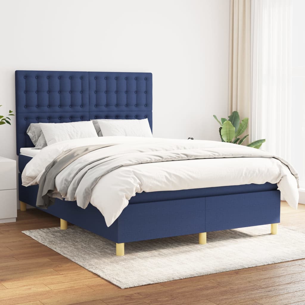 Sommier à lattes de lit avec matelas Bleu 140x200 cm Tissu - XIOS