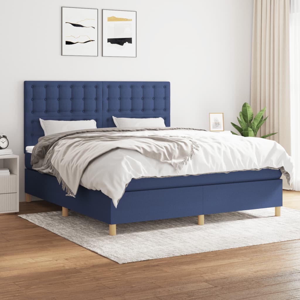 Sommier à lattes de lit avec matelas Bleu 160x200 cm Tissu - XIOS