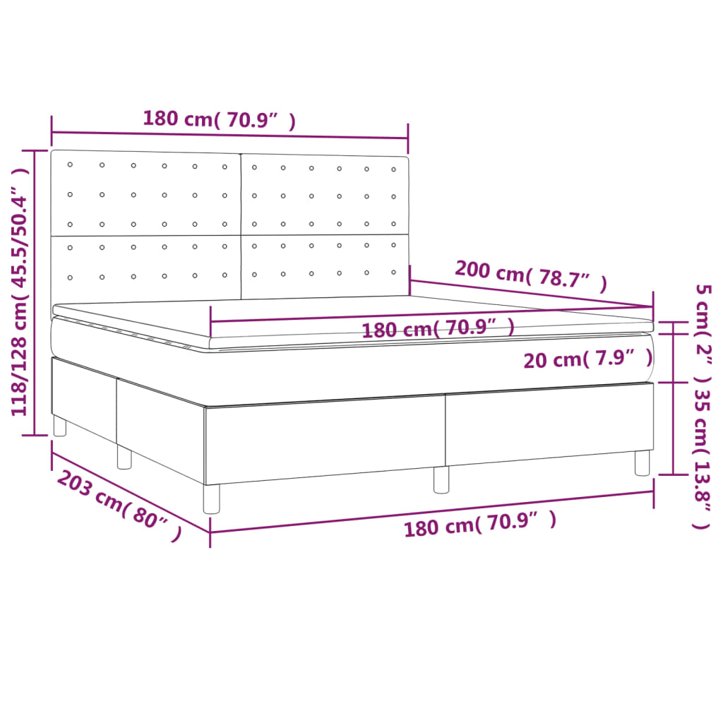 Sommier à lattes de lit avec matelas Gris foncé 180x200cm Tissu - XIOS
