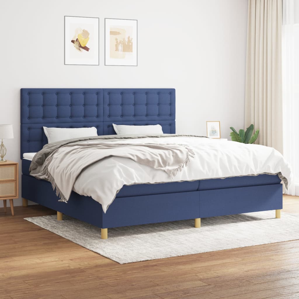 Sommier à lattes de lit avec matelas Bleu 200x200 cm Tissu - XIOS
