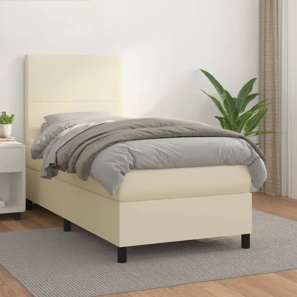 Sommier à lattes de lit avec matelas Crème 90x190 cm Similicuir - XIOS