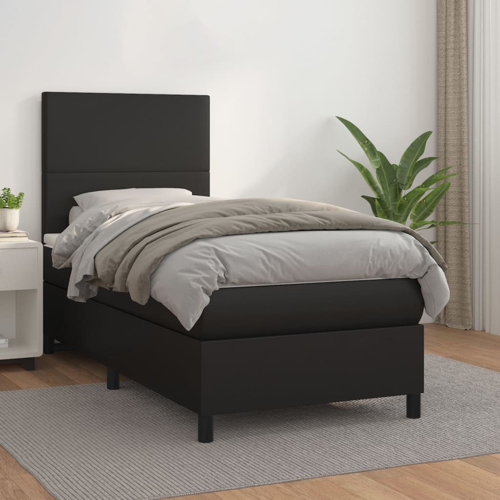 Sommier à lattes de lit avec matelas Noir 90x200 cm Similicuir XIOS