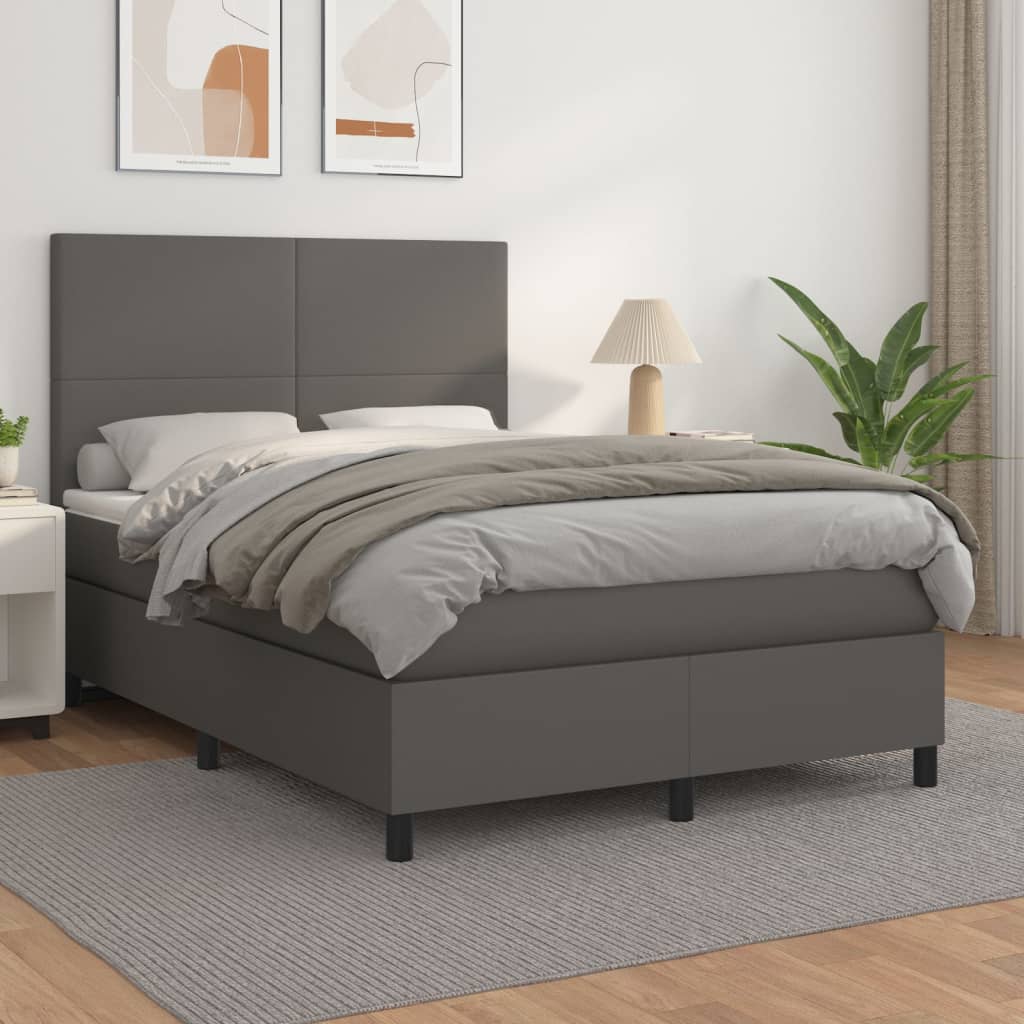 Sommier à lattes de lit avec matelas Gris 140x190 cm Similicuir - XIOS