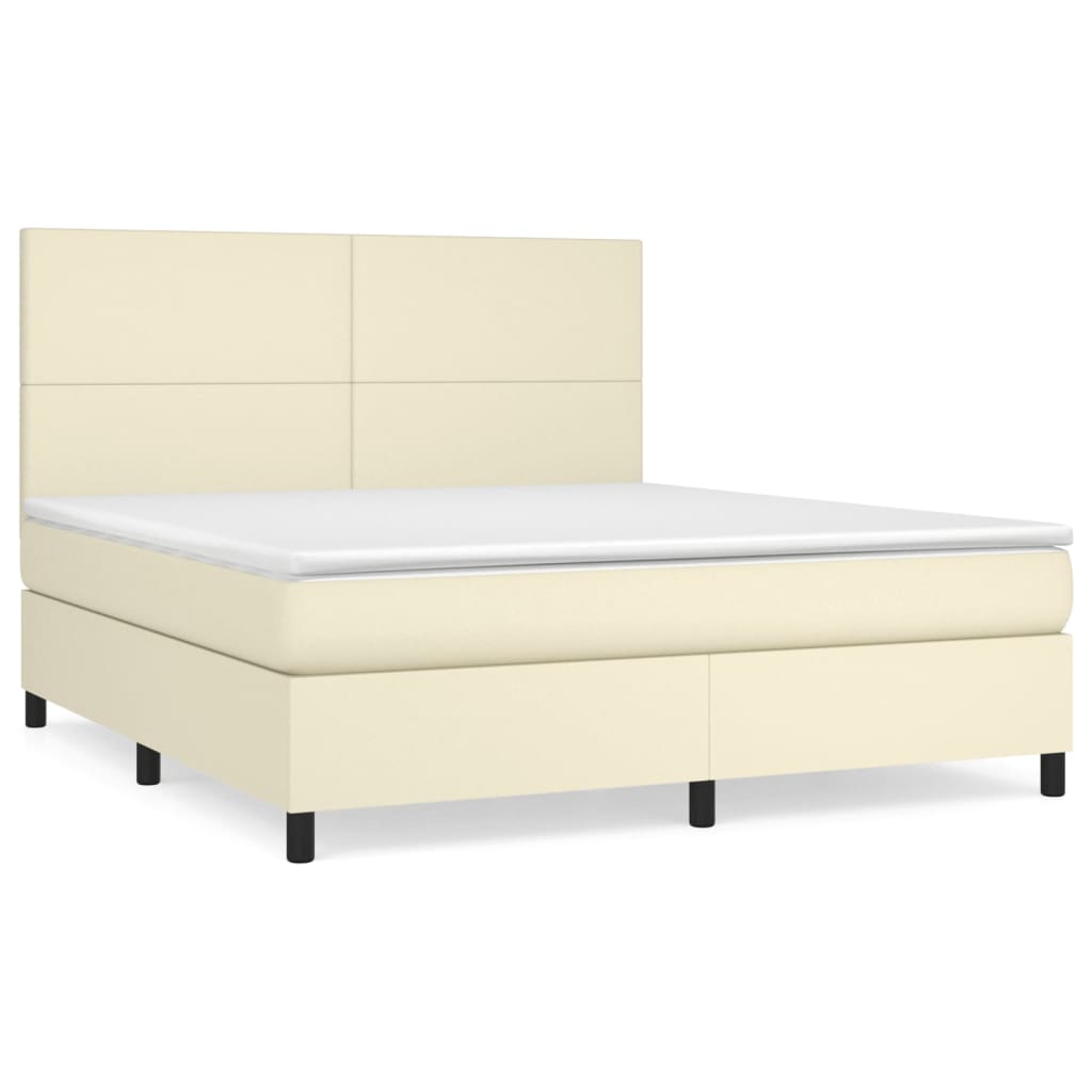 Sommier à lattes de lit avec matelas Crème 160x200cm Similicuir