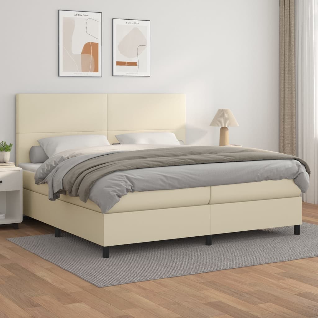 Sommier à lattes de lit avec matelas Crème 200x200cm Similicuir - XIOS