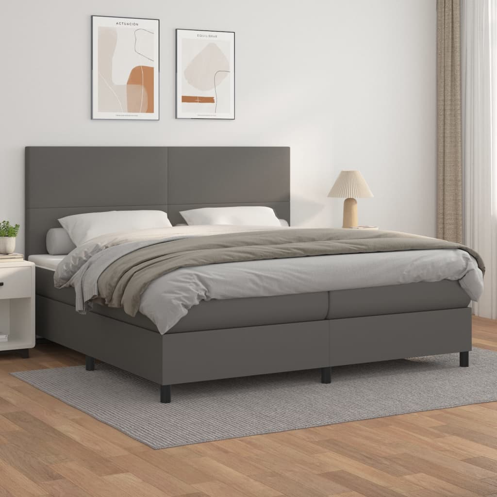 Sommier à lattes de lit avec matelas Gris 200x200 cm Similicuir - XIOS