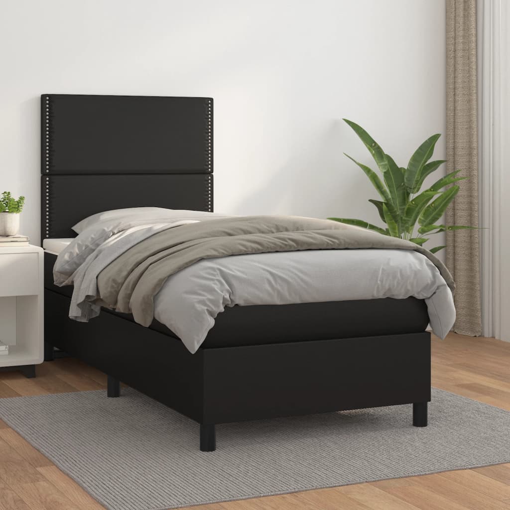 Sommier à lattes de lit avec matelas Noir 90x190 cm Similicuir - XIOS