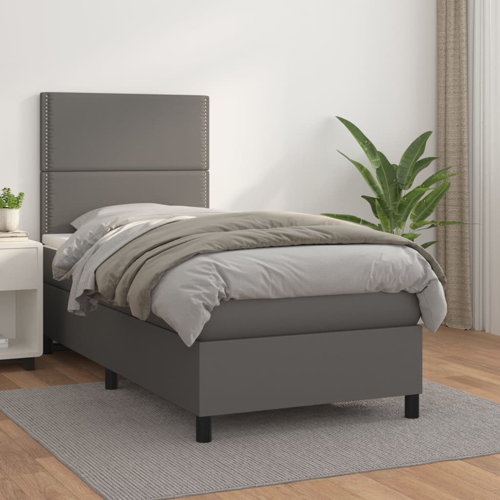 Sommier à lattes de lit avec matelas Gris 90x190 cm Similicuir - XIOS