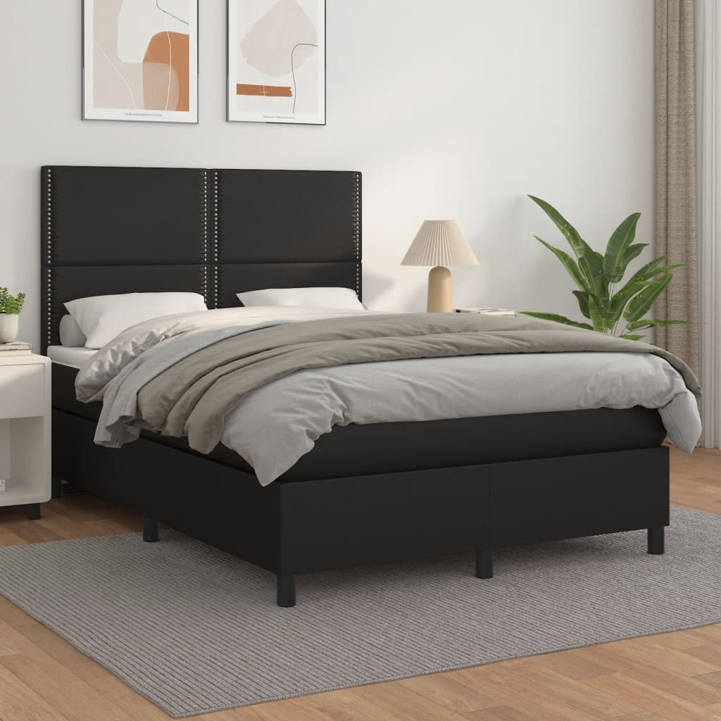 Sommier à lattes de lit avec matelas Noir 140x190 cm Similicuir - XIOS