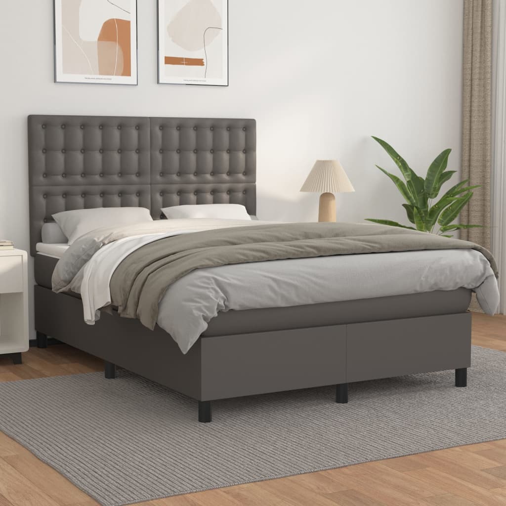 Sommier à lattes de lit avec matelas Gris 140x190 cm Similicuir - XIOS
