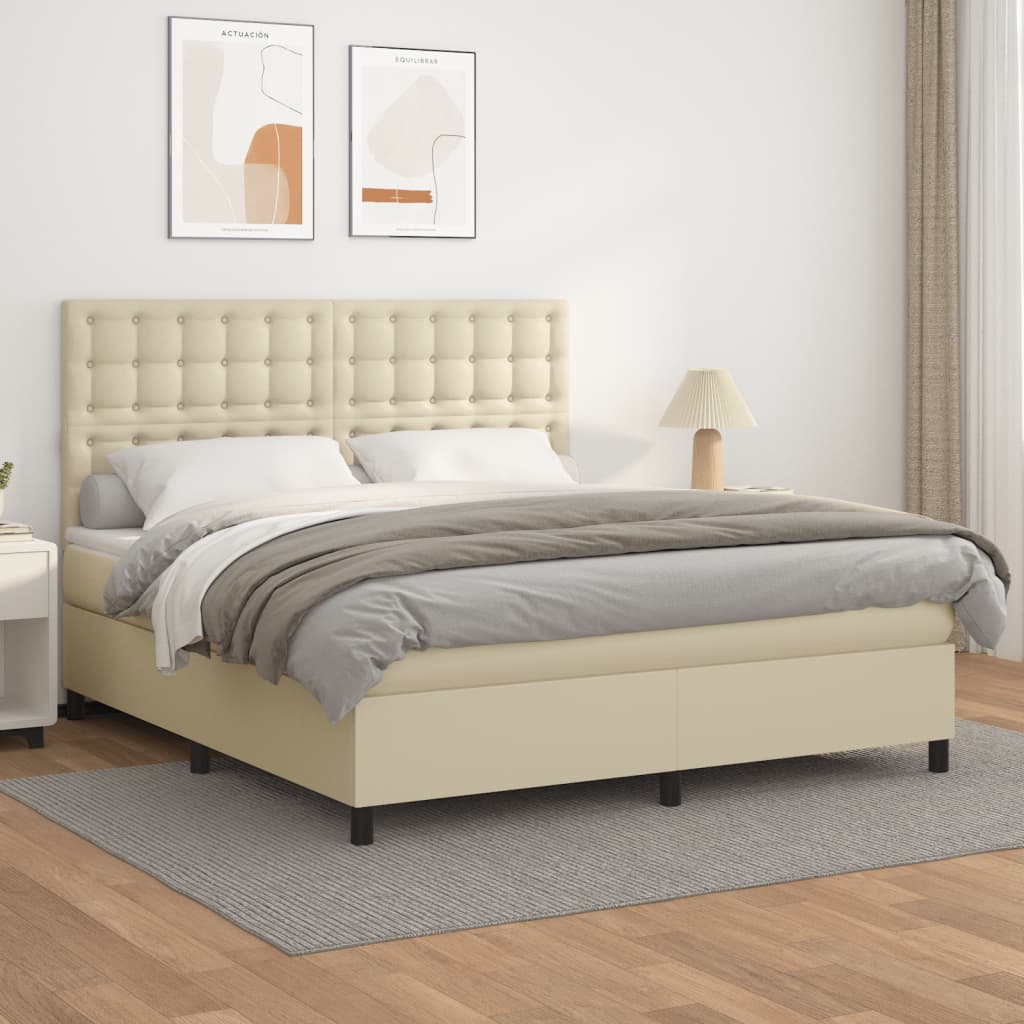 Sommier à lattes de lit avec matelas Crème 160x200cm Similicuir