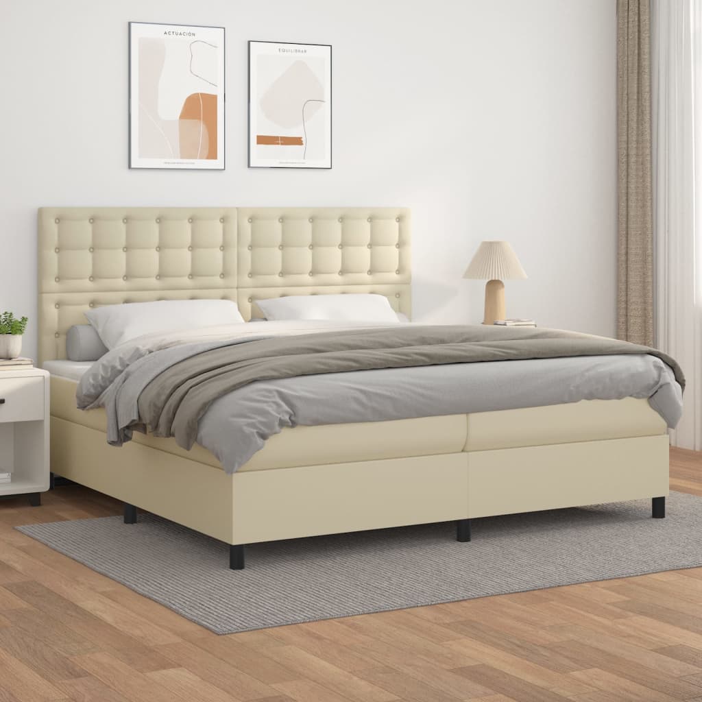 Sommier à lattes de lit avec matelas Crème 200x200cm Similicuir - XIOS