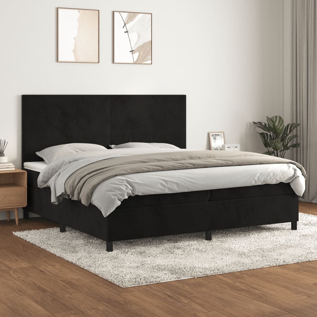 Sommier à lattes de lit et matelas Noir 200x200 cm Velours - XIOS
