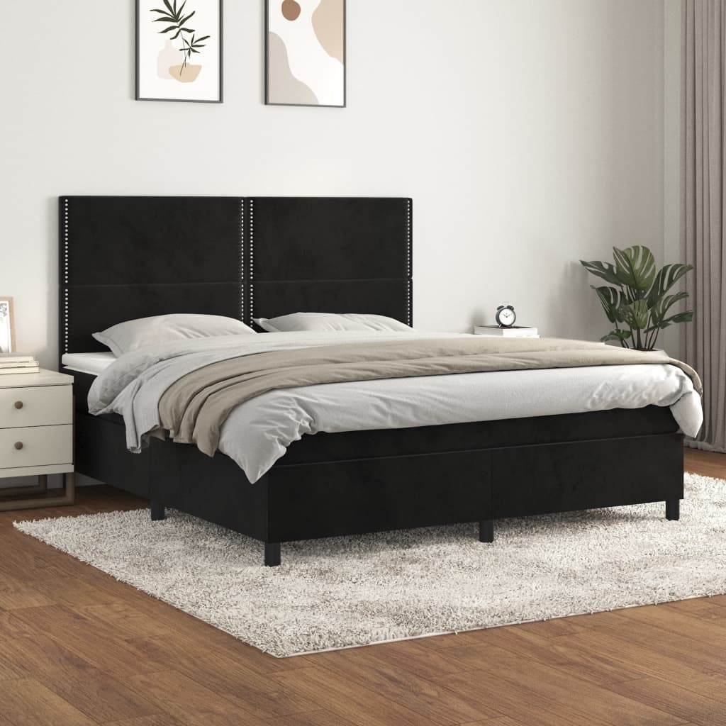 Sommier à lattes de lit avec matelas Noir 180x200 cm Velours - XIOS