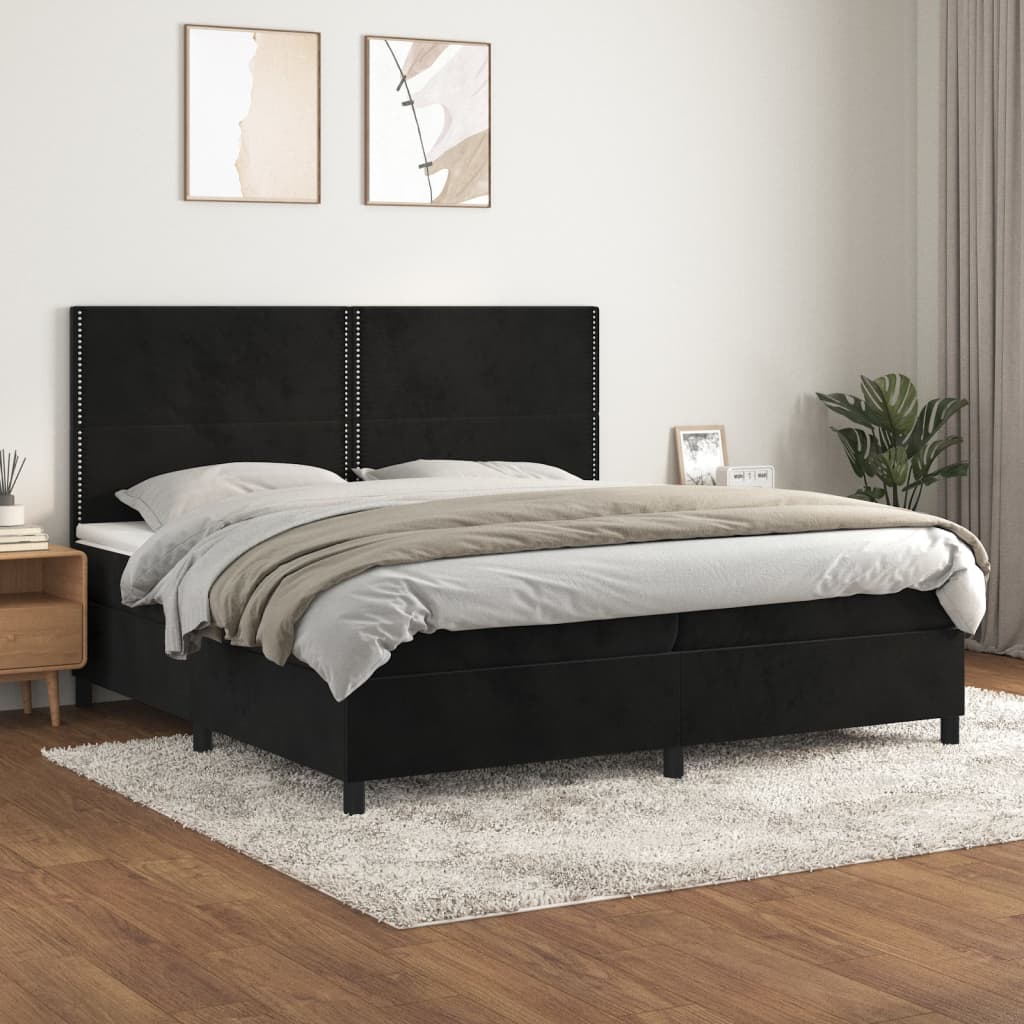 Sommier à lattes de lit et matelas Noir 200x200 cm Velours - XIOS