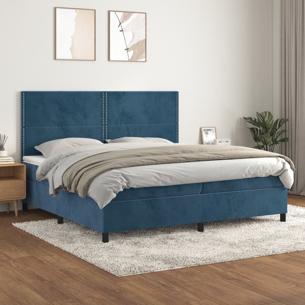 Sommier à lattes de lit et matelas Bleu foncé 200x200cm Velours - XIOS