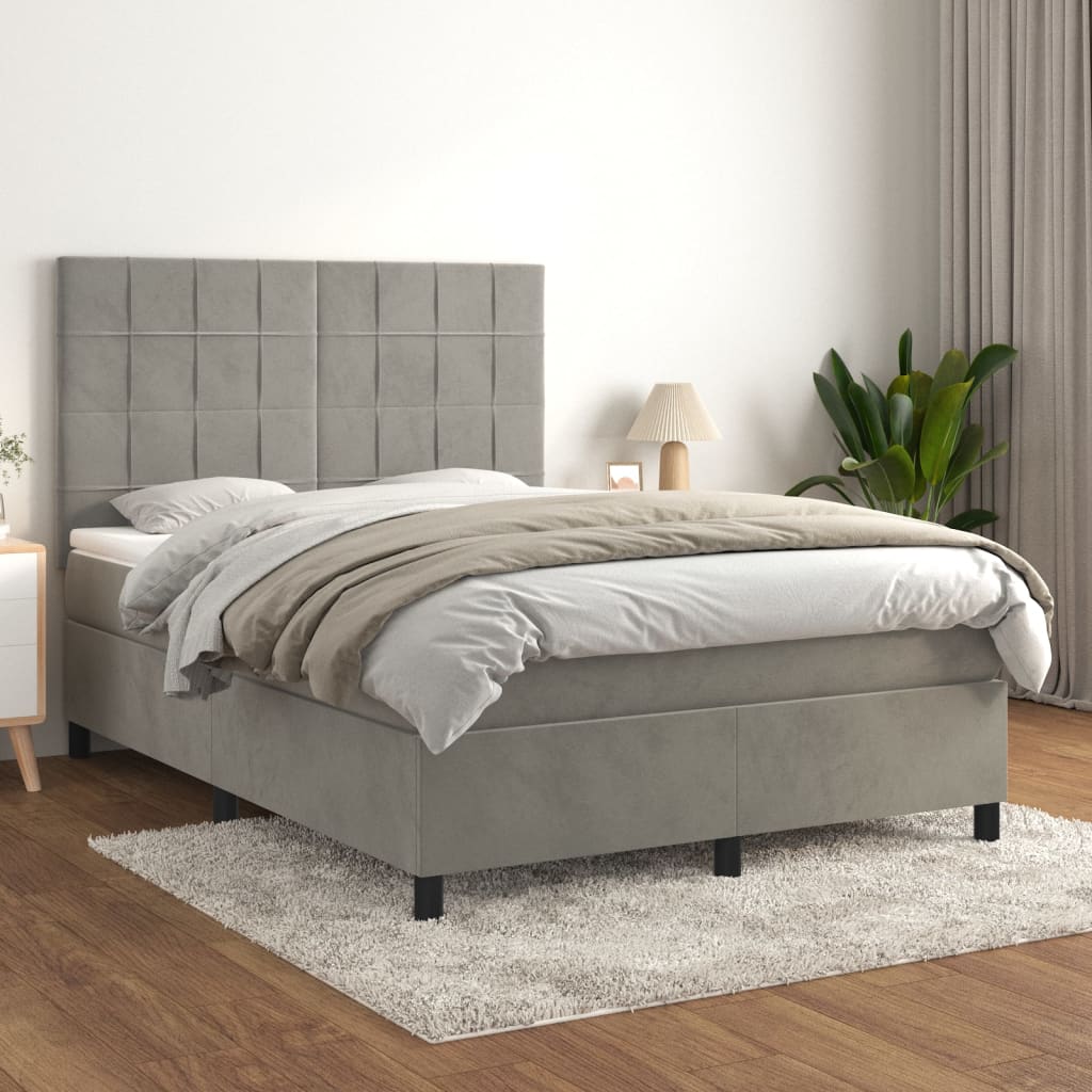 Sommier à lattes de lit et matelas Gris clair 140x190cm Velours - XIOS