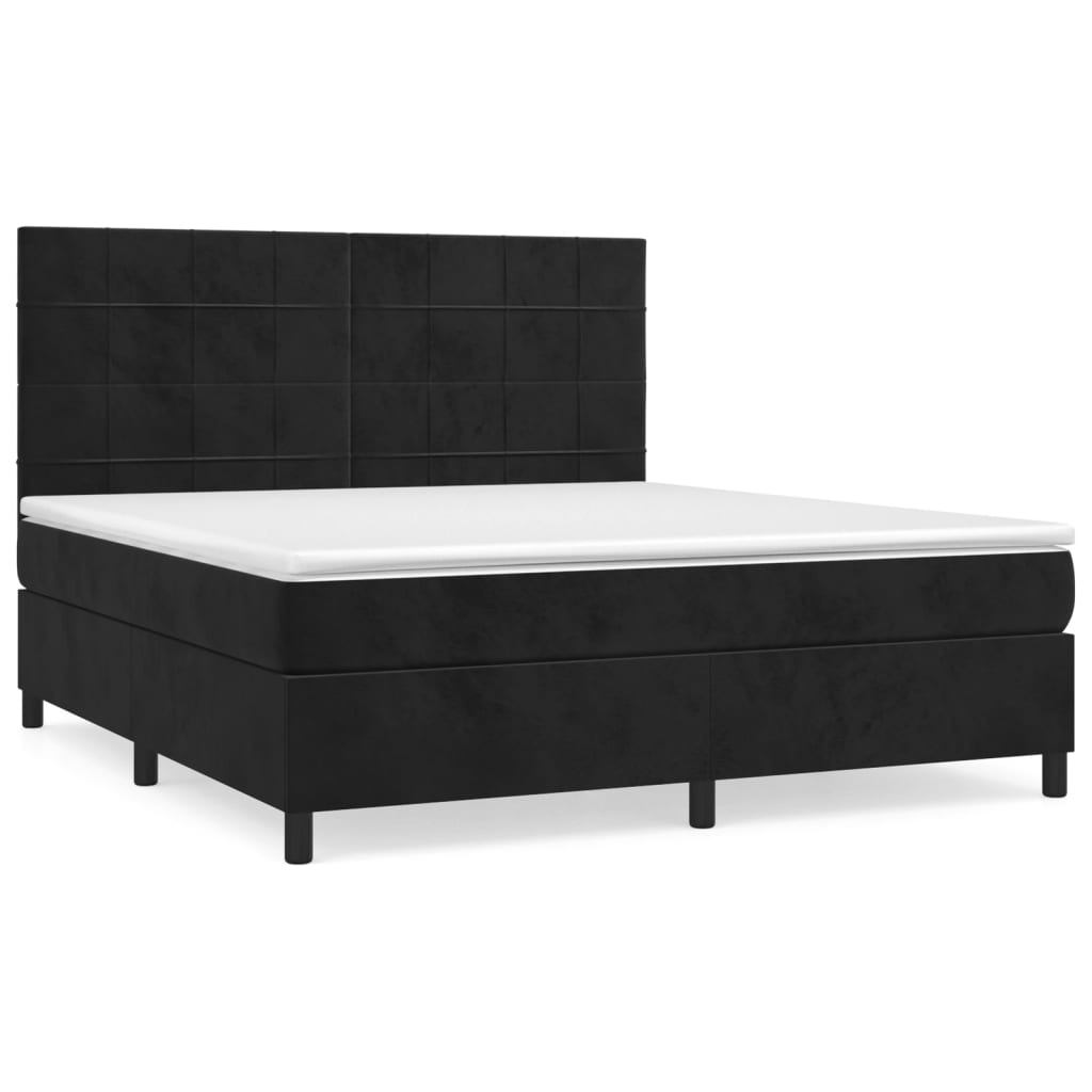 Sommier à lattes de lit avec matelas Noir 180x200 cm Velours Lits & cadres de lit vidaXL