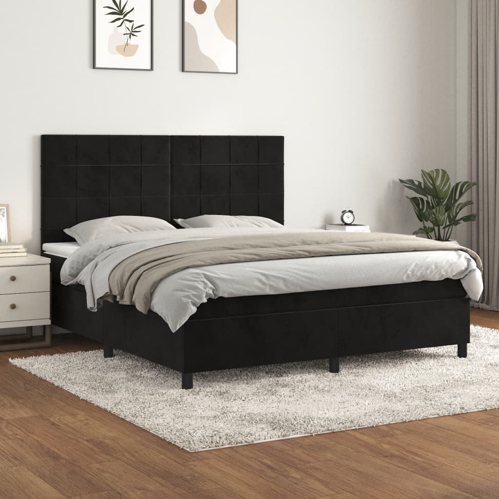 Sommier à lattes de lit avec matelas Noir 180x200 cm Velours Lits & cadres de lit vidaXL