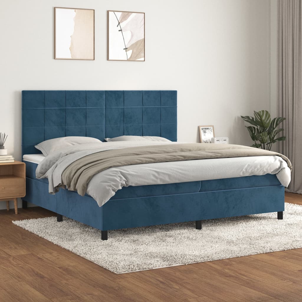 Sommier à lattes de lit et matelas Bleu foncé 200x200cm Velours - XIOS