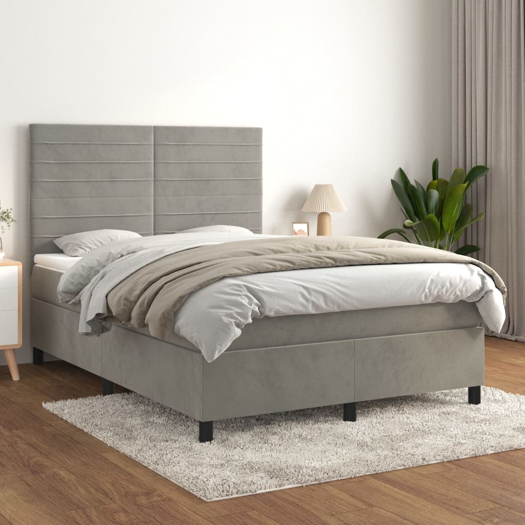 Sommier à lattes de lit et matelas Gris clair 140x200cm Velours - XIOS