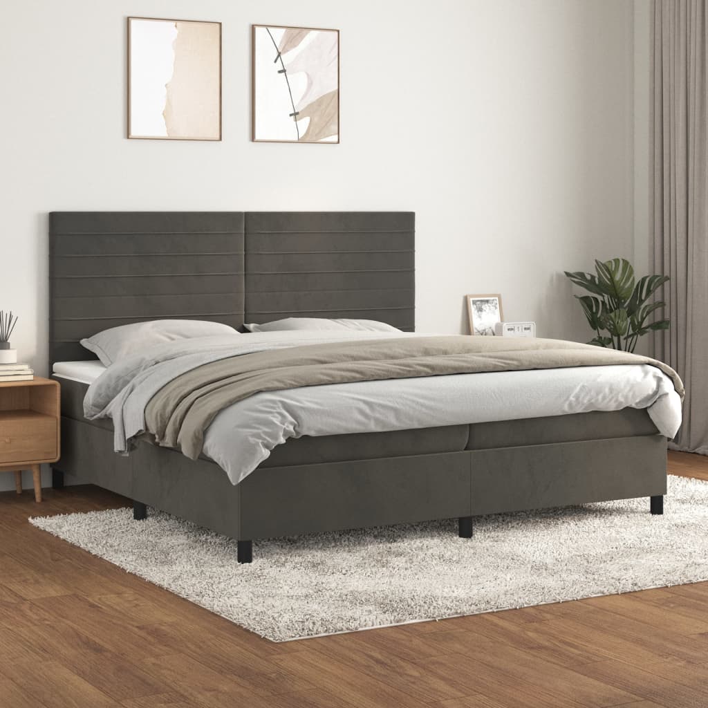 Sommier à lattes de lit et matelas Gris foncé 200x200cm Velours - XIOS