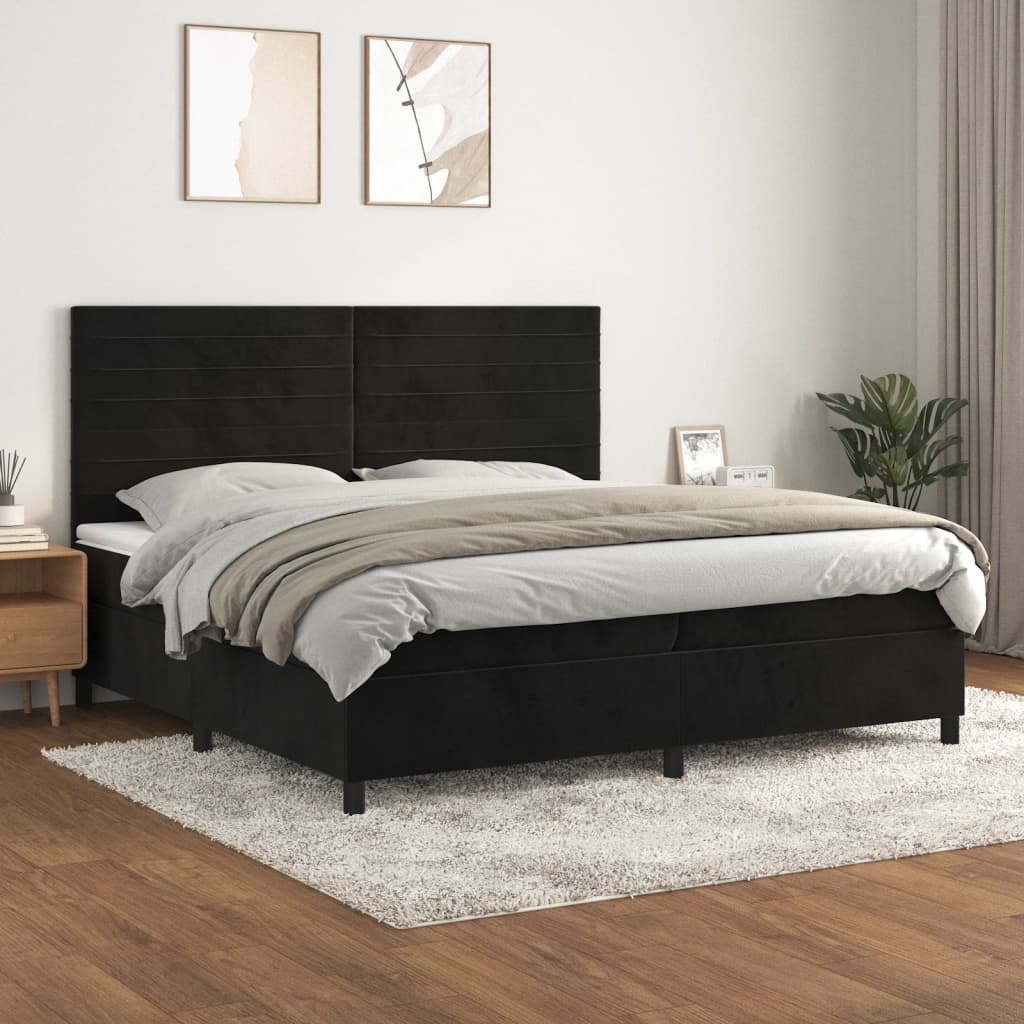 Sommier à lattes de lit et matelas Noir 200x200 cm Velours - XIOS