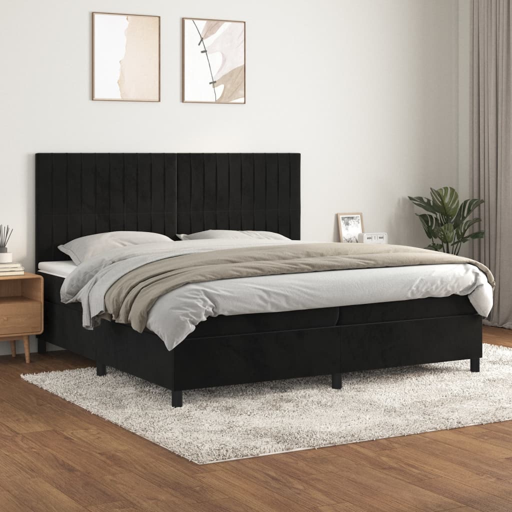 Sommier à lattes de lit et matelas Noir 200x200 cm Velours - XIOS