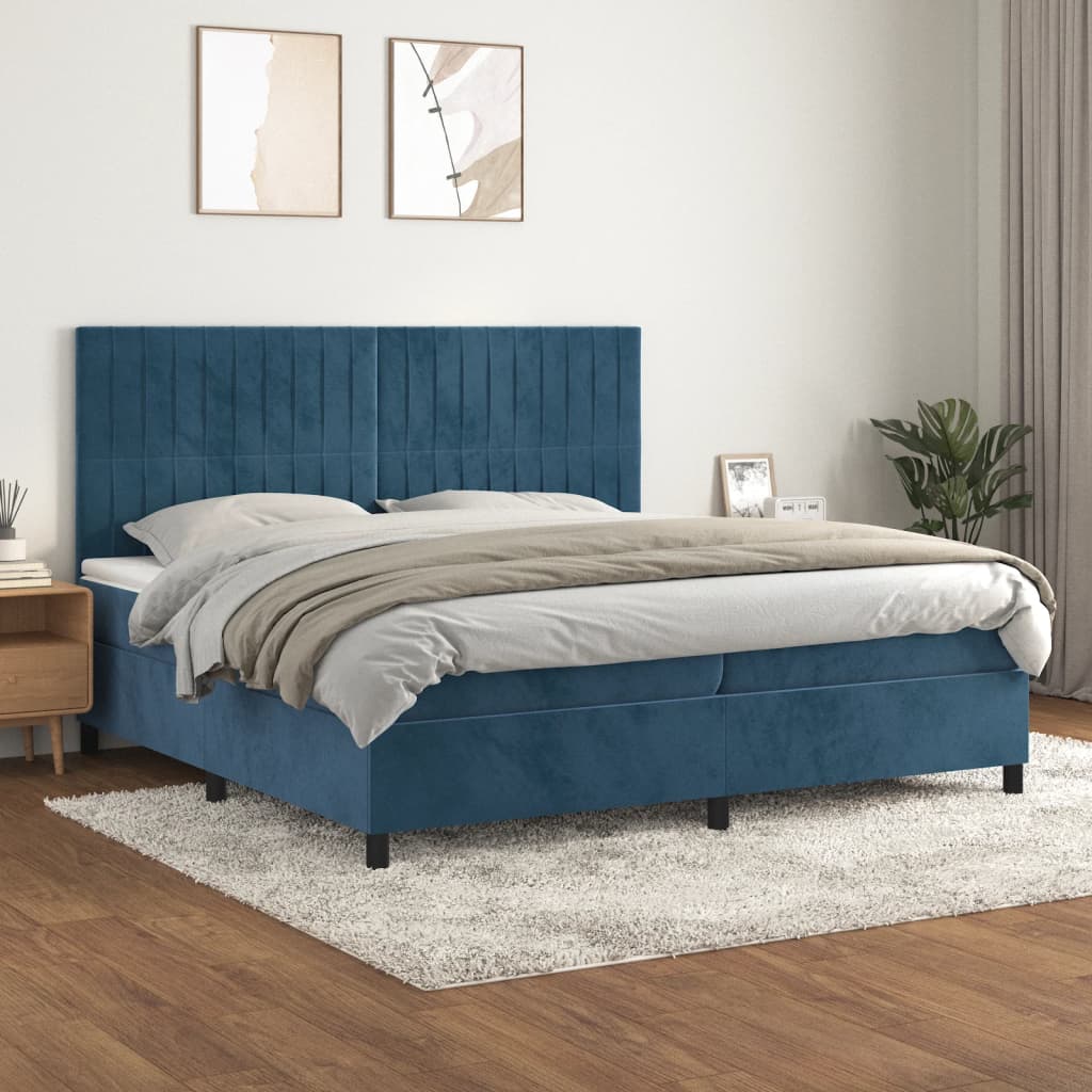 Sommier à lattes de lit et matelas Bleu foncé 200x200cm Velours - XIOS