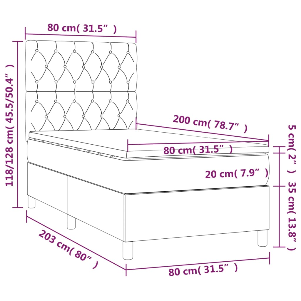 Sommier à lattes de lit et matelas Gris clair 80x200 cm Velours - XIOS