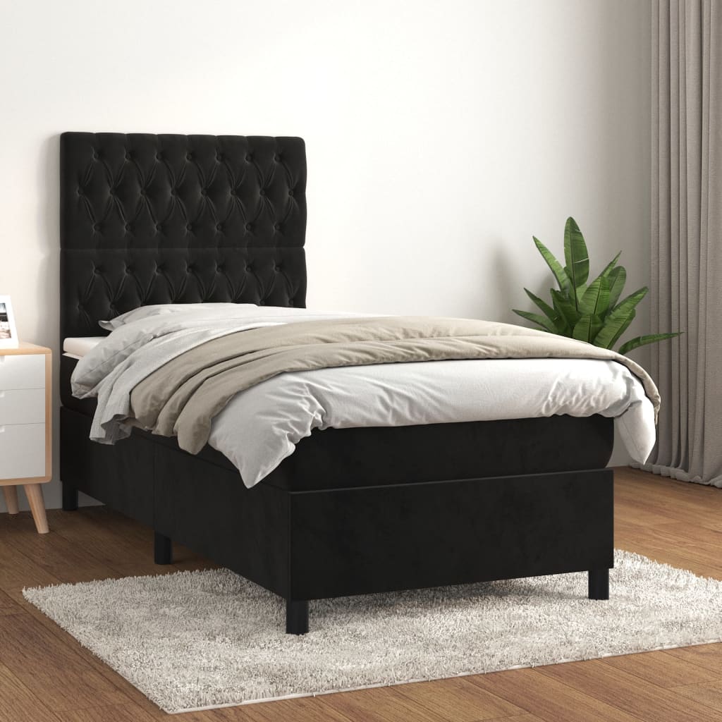 Sommier à lattes de lit avec matelas Noir 100x200 cm Velours - XIOS