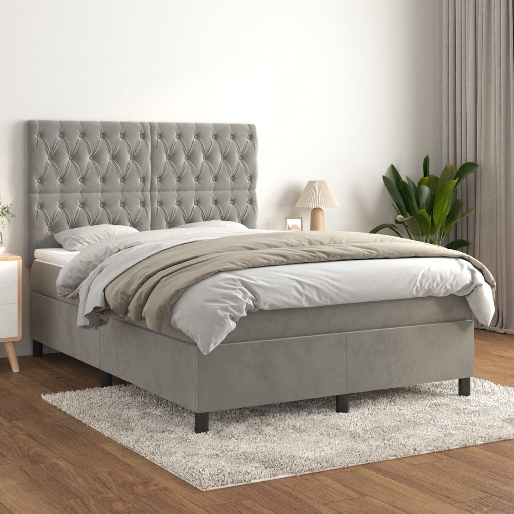 Sommier à lattes de lit et matelas Gris clair 140x190cm Velours - XIOS