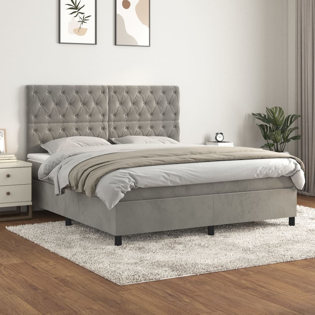 Sommier à lattes de lit et matelas Gris clair 160x200cm Velours - XIOS
