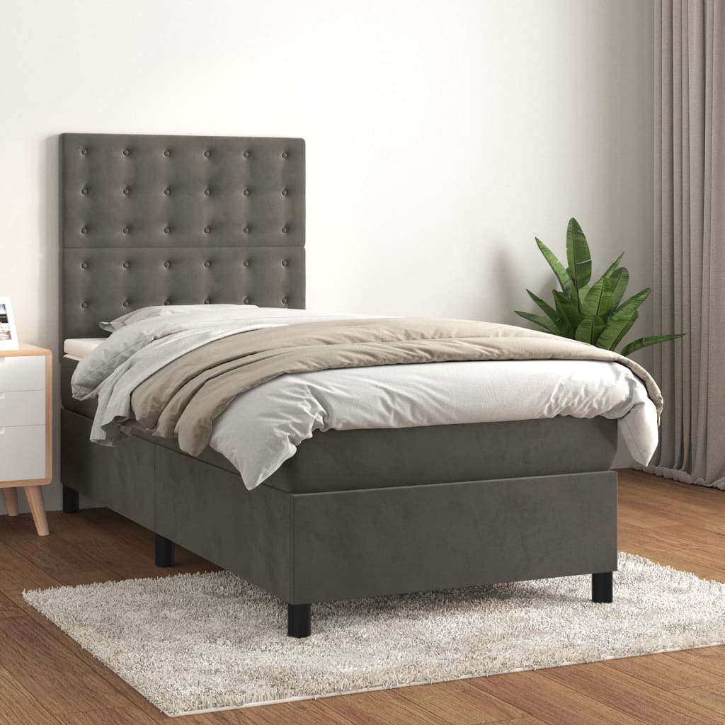 Sommier à lattes de lit et matelas Gris foncé 90x190 cm Velours - XIOS