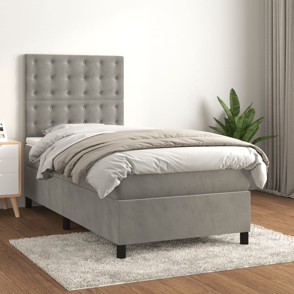 Sommier à lattes de lit et matelas Gris clair 100x200cm Velours - XIOS