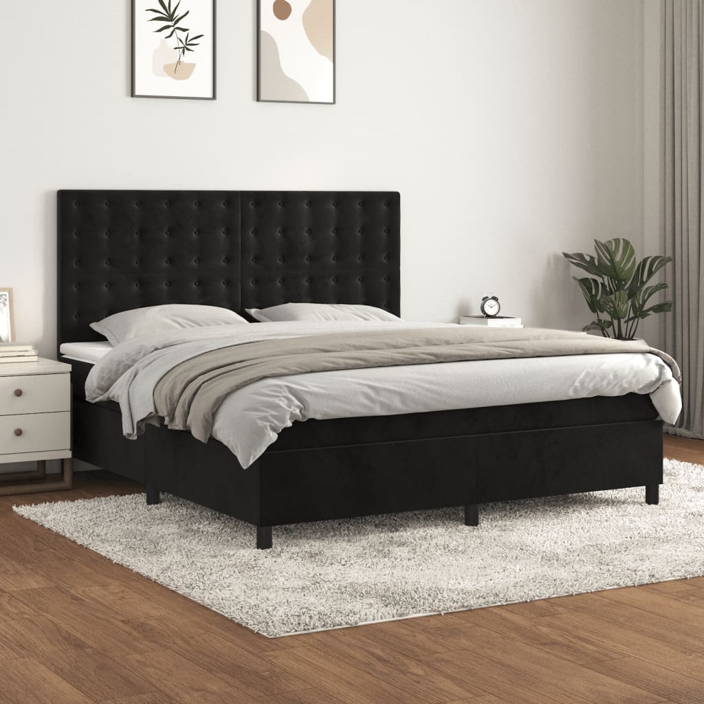 Sommier à lattes de lit avec matelas Noir 180x200 cm Velours - XIOS