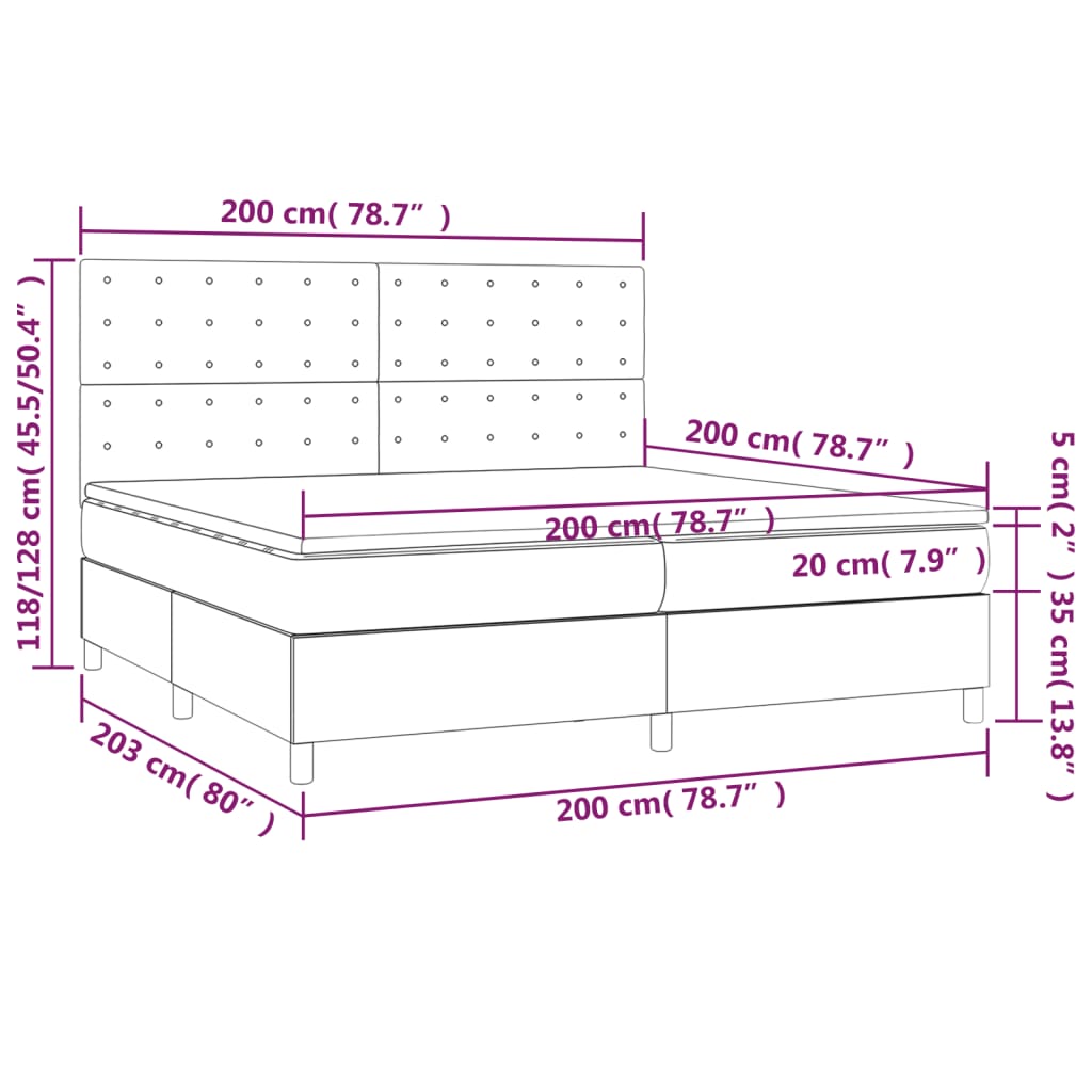 Sommier à lattes de lit et matelas Gris foncé 200x200cm Velours - XIOS