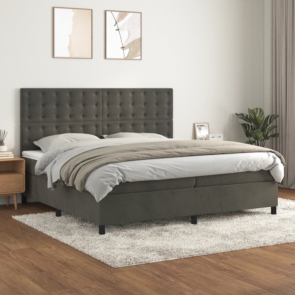 Sommier à lattes de lit et matelas Gris foncé 200x200cm Velours - XIOS