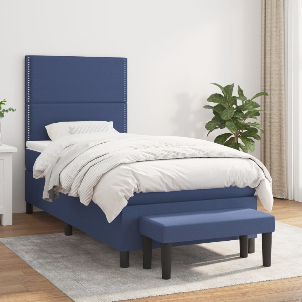 Sommier à lattes de lit avec matelas Bleu 90x190 cm Tissu - XIOS