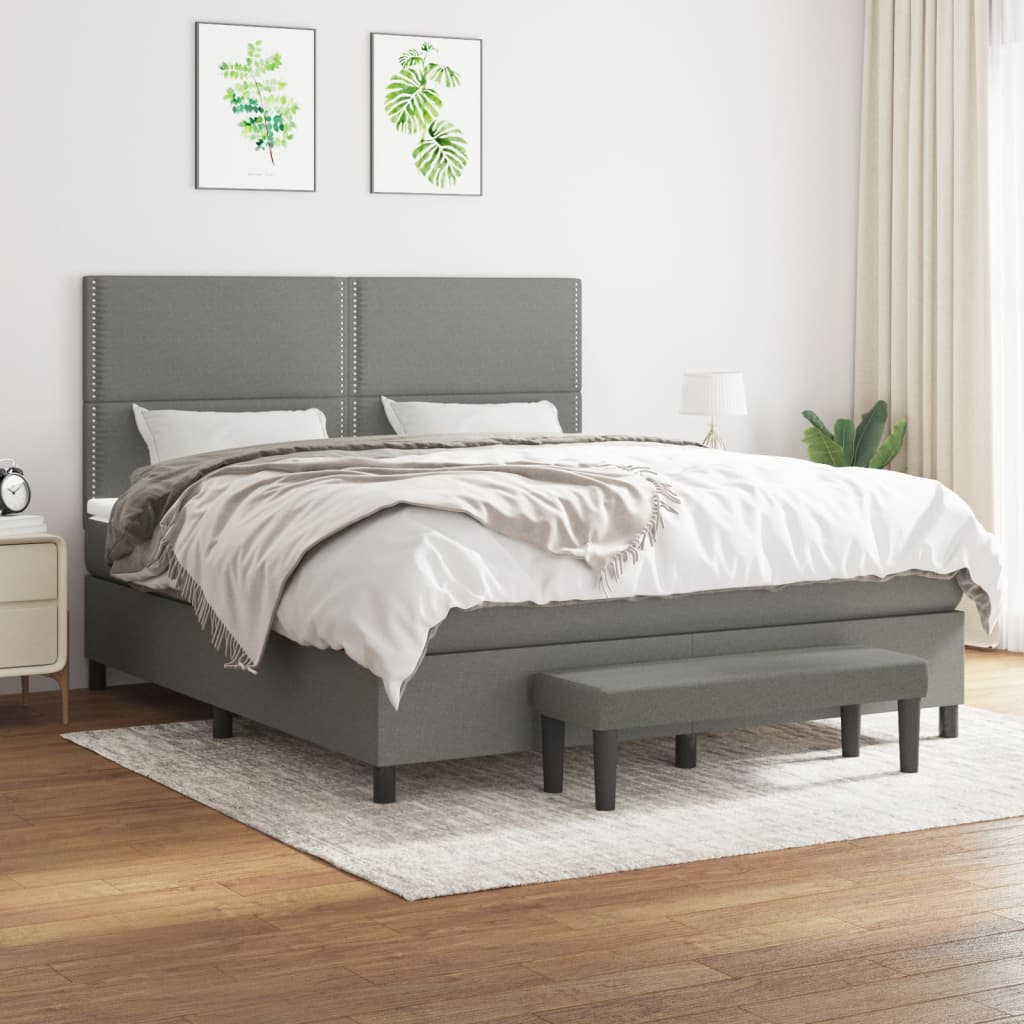 Sommier à lattes de lit avec matelas Gris foncé 160x200cm Tissu - XIOS